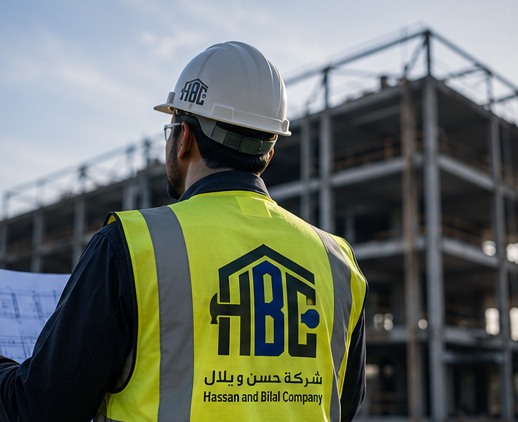HBC engineer reviewing architectural drawings on site
